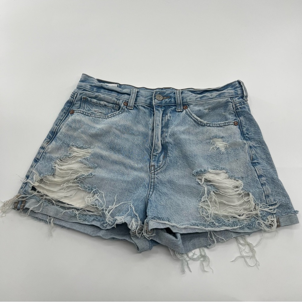 American Eagle Outfitters Light Blue High Waist Denim Mom Shorts